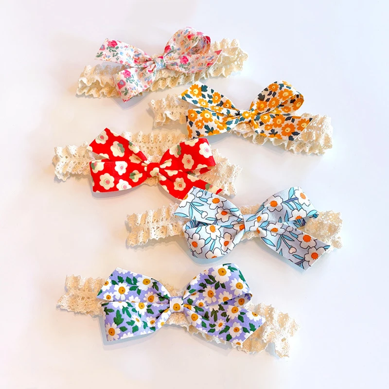 

Baby Girl Bows Headbands Lace Hairbands For Kids Floral Print Bandages Nylon Band Kawaii Hair Accessories Newborn Gifts 2022