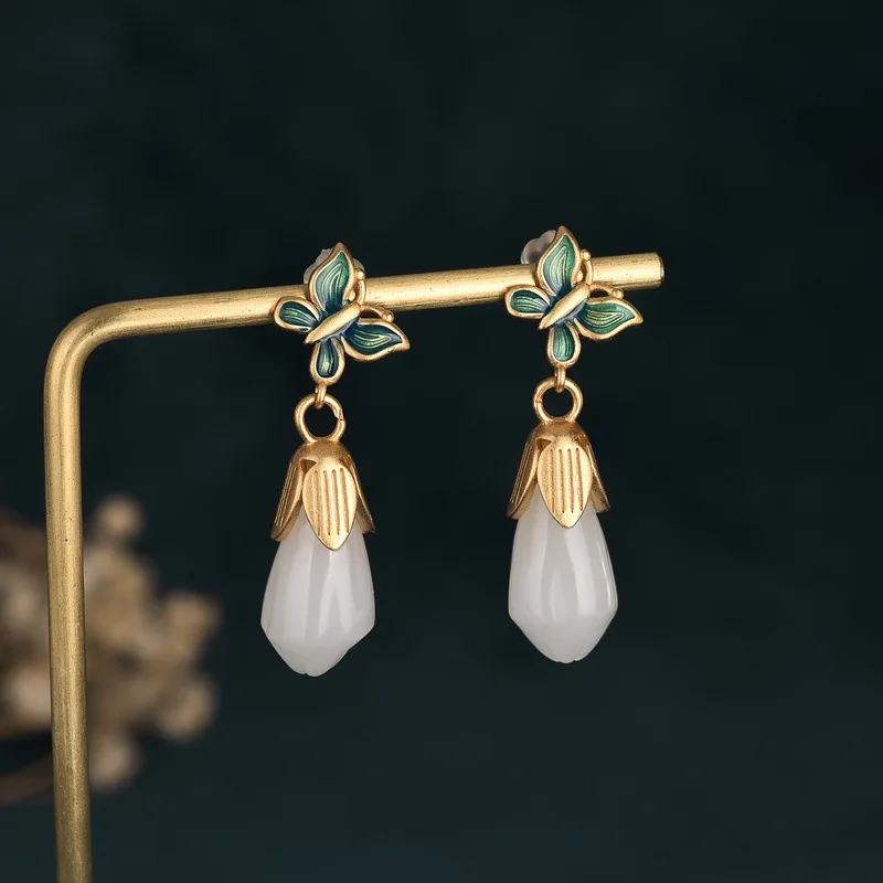 China Style Earrings Women Jewelry Enamel Drop Glue Craft Inlaid Imitation White Hetian Jade Butterfly Earrings for Women Gifts
China Style Earrings Women Jewelry Enamel Drop Glue Craft Inlaid Imitation White Hetian Jade Butterfly Earrings for Women Gifts
