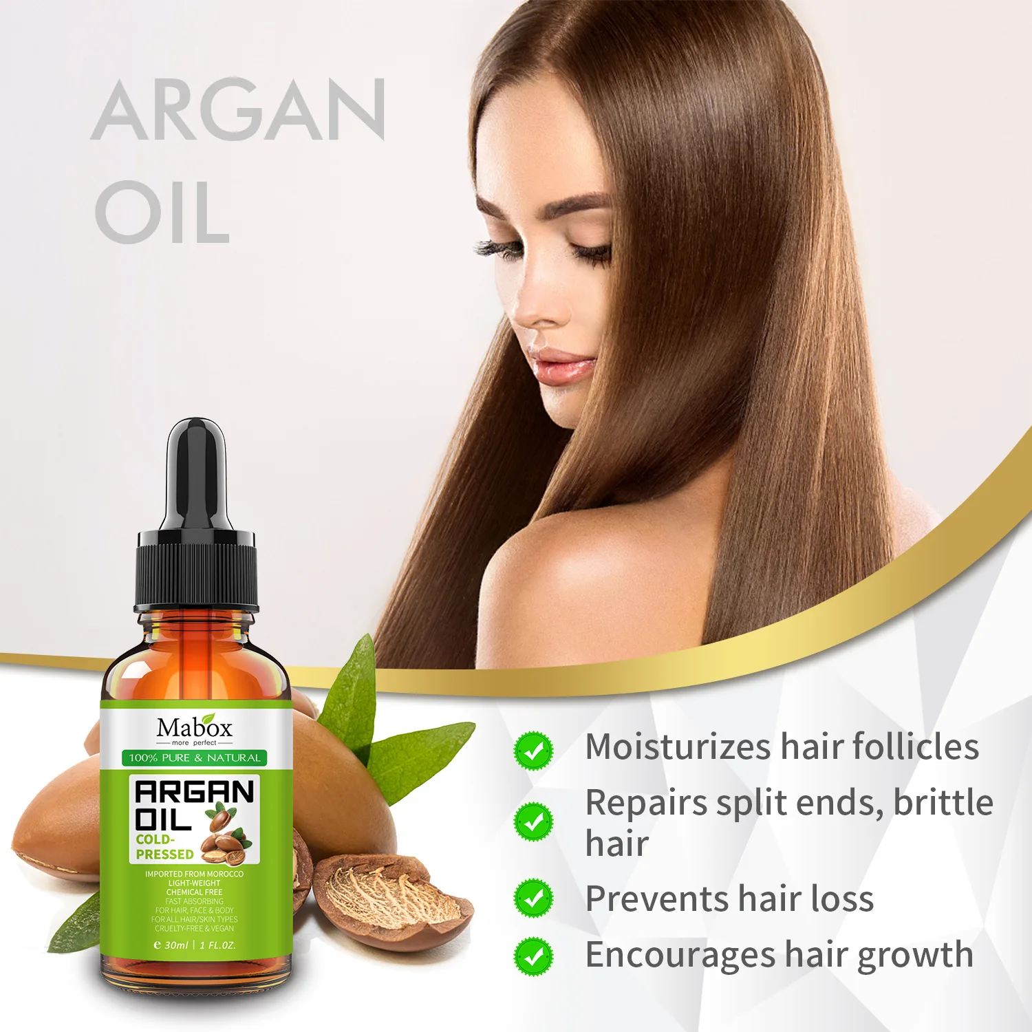 

MABOX 30ml Morocco Argan Oil Essence Nourishing Repair Damaged Hair Treatment Essential Oils wash-free air Conditioners Care