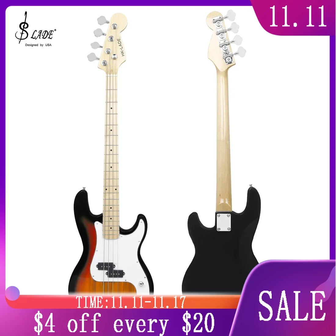 SLADE New Electric Bass Guitar 4 Strings 20 Frets Electric Bass Set Maple Fingerboard Maple Neck Electric Bass with Amplifier
SLADE New Electric Bass Guitar 4 Strings 20 Frets Electric Bass Set Maple Fingerboard Maple Neck Electric Bass with Amplifier