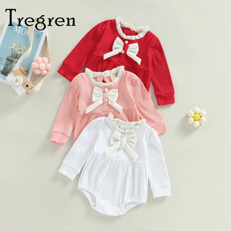 Tregren Newborn Baby Girls Jumpsuits Casual Ruffle Contrast Color Ribbed Long Sleeves Bow Romper for Infant Toddler 0-18Months
Tregren Newborn Baby Girls Jumpsuits Casual Ruffle Contrast Color Ribbed Long Sleeves Bow Romper for Infant Toddler 0-18Months