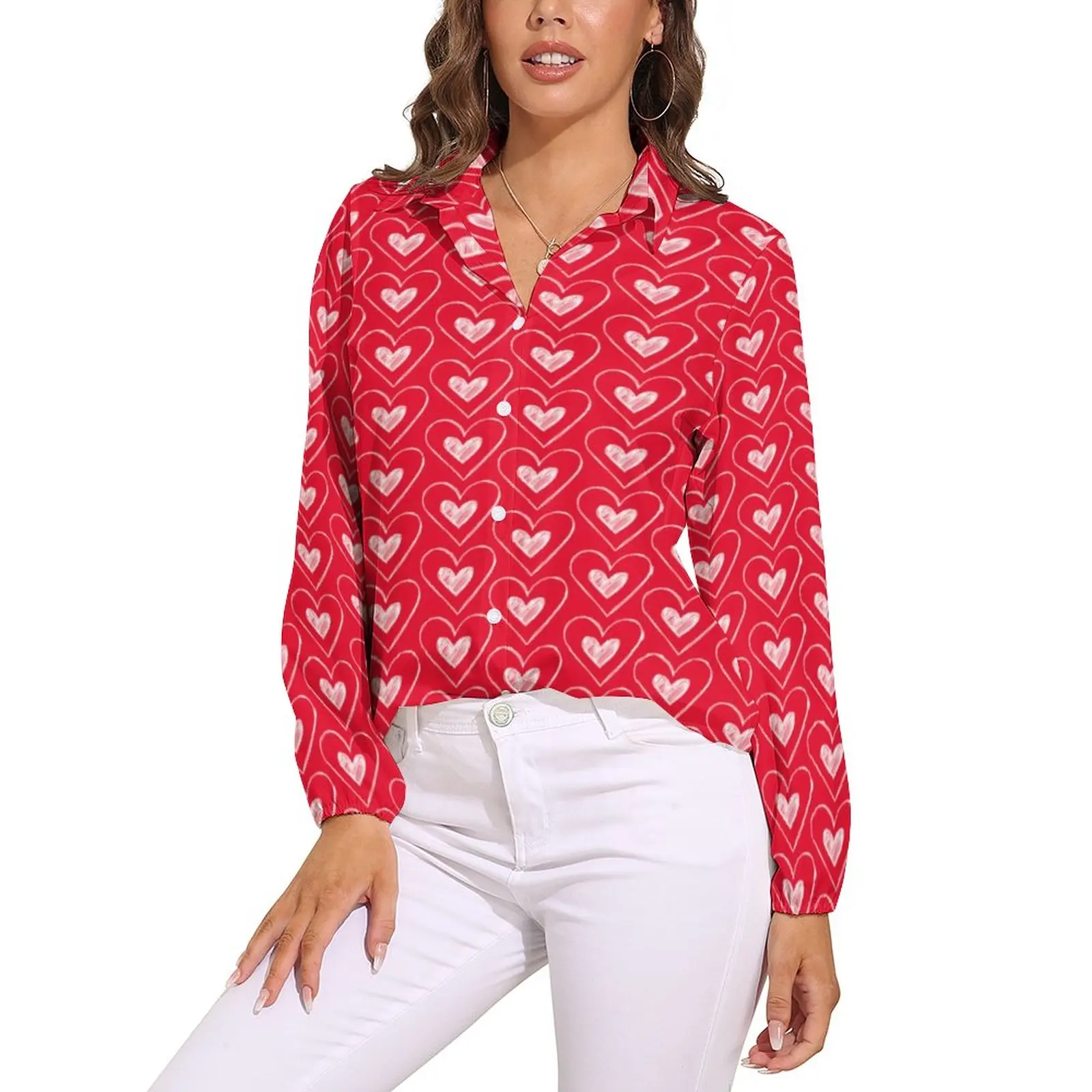Red And White Heart Blouse Valentines Hearts Office Print Blouses Women Long Sleeve Casual Shirt Summer Oversized Clothes
Red And White Heart Blouse Valentines Hearts Office Print Blouses Women Long Sleeve Casual Shirt Summer Oversized Clothes