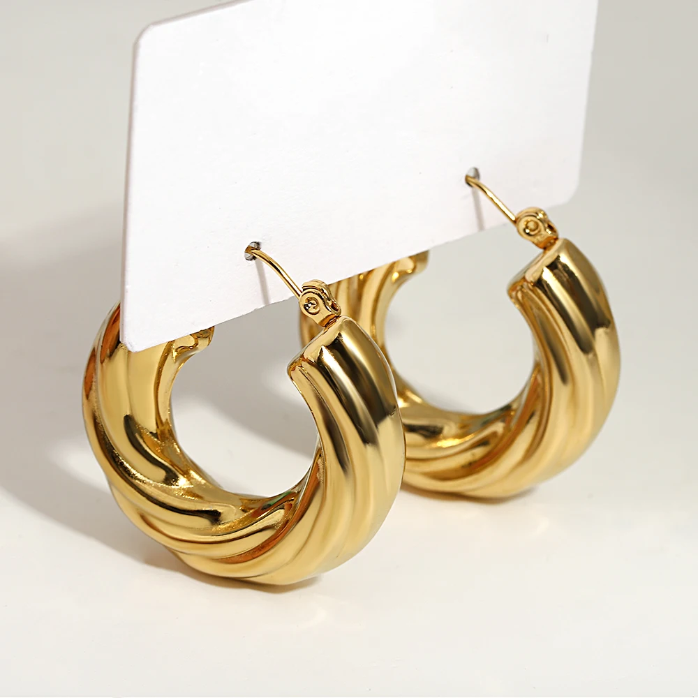 

Stainless Steel Twisted Hoop Earrings for Women Chunky Gold Plated Hoops Textured Metal Circle Earrings Waterproof Jewelry Gifts
