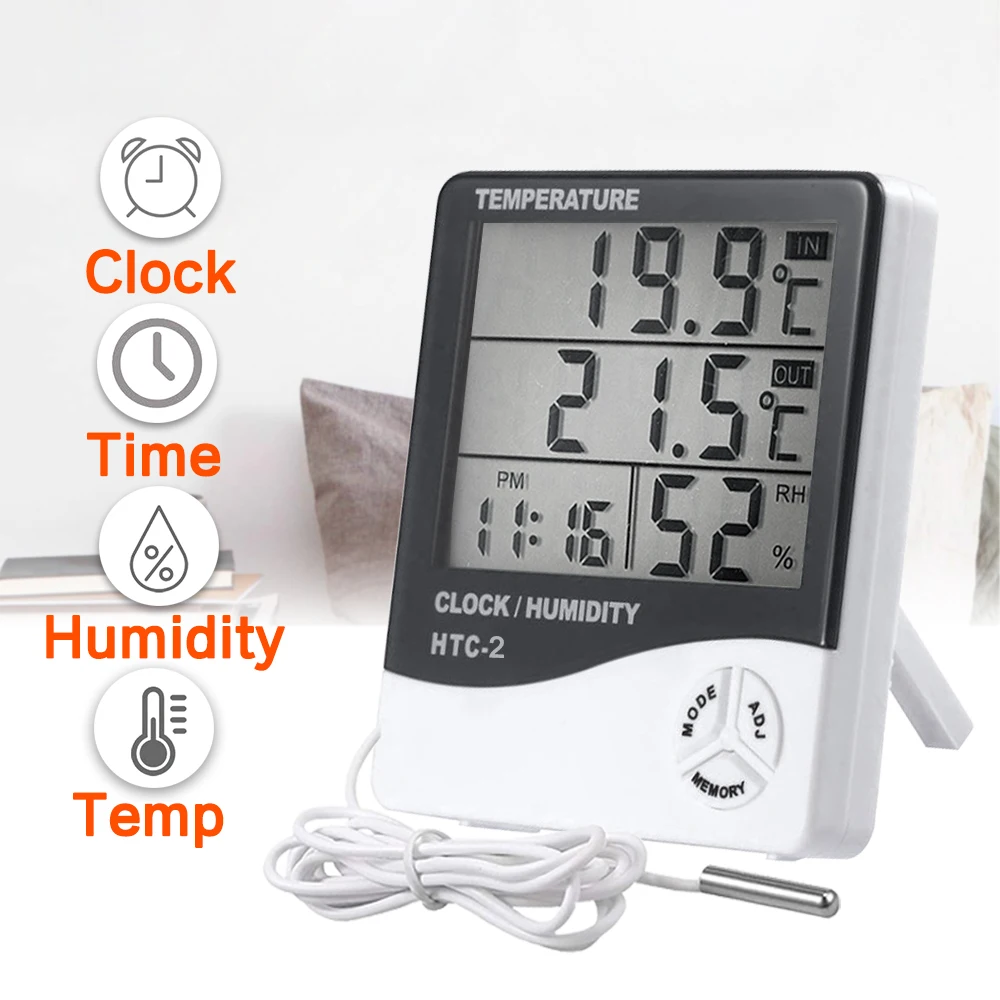 LCD Digital Thermometer Hygrometer Electronic Temperature Humidity Meter Weather Station Clock Indoor Outdoor Room Thermometer
LCD Digital Thermometer Hygrometer Electronic Temperature Humidity Meter Weather Station Clock Indoor Outdoor Room Thermometer