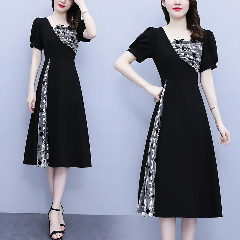 Formal Black Dress Women Elegant Knee Length Mesh Flower Decorate Short Sleeve Women Dresses Summer 2022 Fashion 3xl 4xl 5xl
Formal Black Dress Women Elegant Knee Length Mesh Flower Decorate Short Sleeve Women Dresses Summer 2022 Fashion 3xl 4xl 5xl