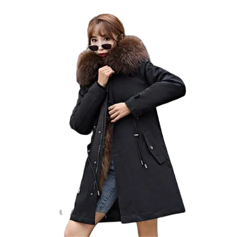 

2022 Winter Top Parka Women Thick Imitation Fur Coat Big Fake Fur Raccoon Hooded Coat To Keep Warm For Russian Jacket Clothing