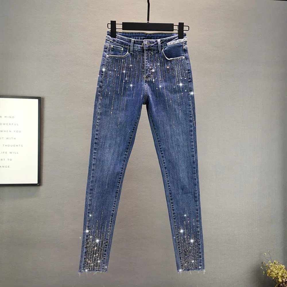 

Модные женские джинсовые брюки, новинка весны-осени 2022, хлопковые эластичные джинсы, женские горячие обтягивающие брюки-карандаш с эффектом сверления