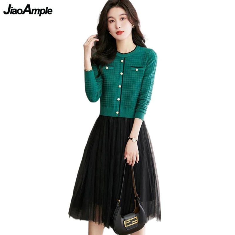 Women Spring Autumn Sweater Dress Korean Lady Graceful Knit Mesh Patchwork Fake Two Piece Dresses 2023 New Daily Clothing Female
Women Spring Autumn Sweater Dress Korean Lady Graceful Knit Mesh Patchwork Fake Two Piece Dresses 2023 New Daily Clothing Female