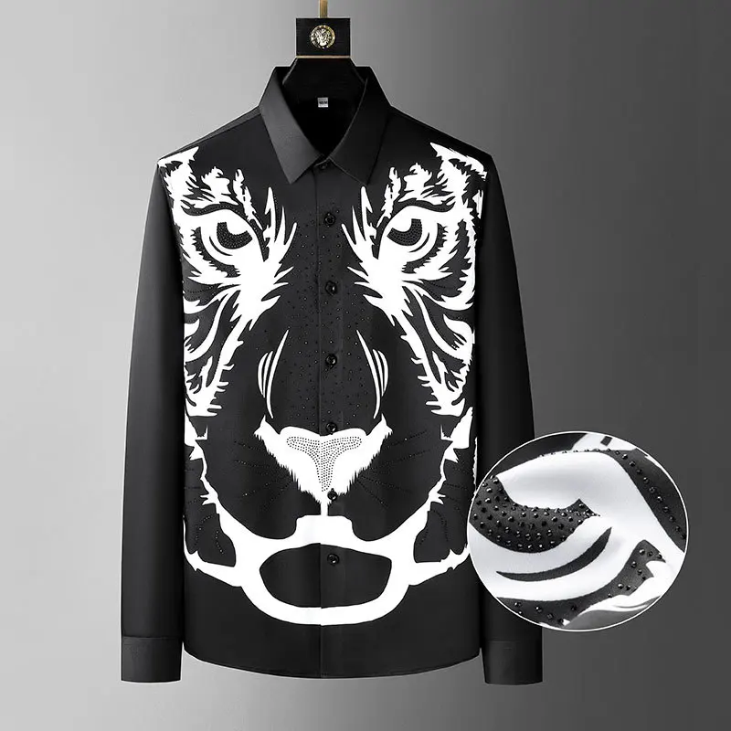 Animal Tiger Shirt Camiseta Masculina Rhinestones Shirt For Men Social Club Outfits Trend Brand Fashion Hot Diamond Print Shirt
Animal Tiger Shirt Camiseta Masculina Rhinestones Shirt For Men Social Club Outfits Trend Brand Fashion Hot Diamond Print Shirt