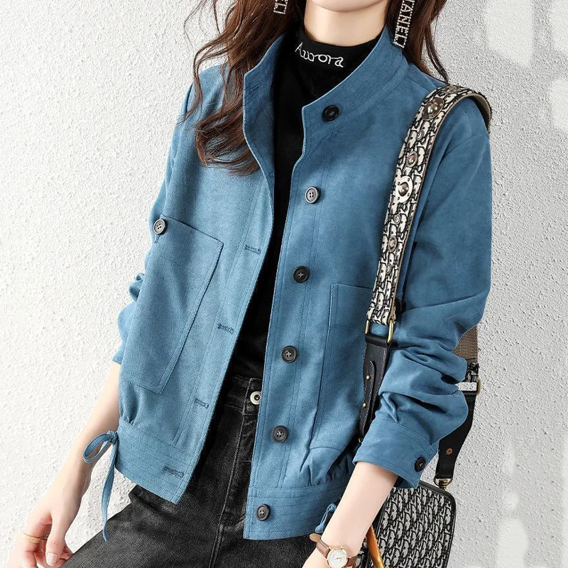 Stand-Up Collar Corduroy Women's Jacket 2022 Spring Fashion Sashes Blue Veste Femme New Office Lady Single-Breasted Cropped Coat
Stand-Up Collar Corduroy Women's Jacket 2022 Spring Fashion Sashes Blue Veste Femme New Office Lady Single-Breasted Cropped Coat