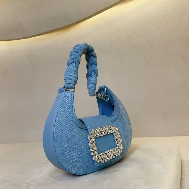 Vintage Solid Color Denim Shoulder Bag High Quality Diamond Underarm Bag Women's Fashion Hobo Bag Half Moon Crossbody Bag
Vintage Solid Color Denim Shoulder Bag High Quality Diamond Underarm Bag Women's Fashion Hobo Bag Half Moon Crossbody Bag