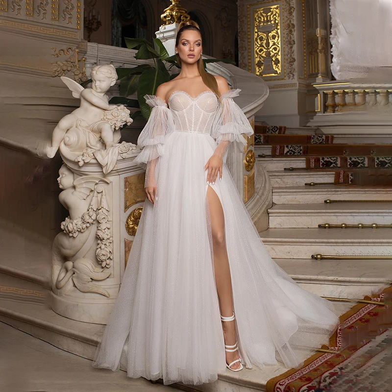 Exquisite Sweetheart Neck A-Line Wedding Gowns Puff Sleeves Lace Appliques Bridal Gowns Custom Made Vestido De Noiva
Exquisite Sweetheart Neck A-Line Wedding Gowns Puff Sleeves Lace Appliques Bridal Gowns Custom Made Vestido De Noiva