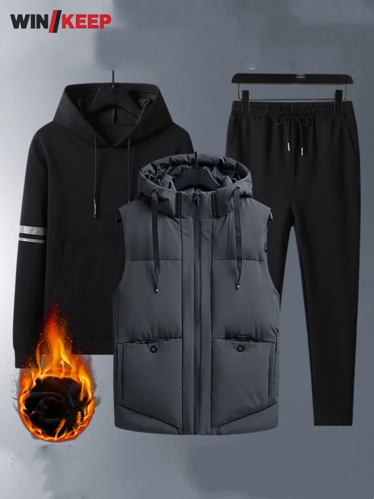 Mens Outdoor Winter Fleece Liner Thicken Warm Tracksuit Sweatshirt Pants Vest Three Piece Set Male Fitness Running Sportswear
Mens Outdoor Winter Fleece Liner Thicken Warm Tracksuit Sweatshirt Pants Vest Three Piece Set Male Fitness Running Sportswear
