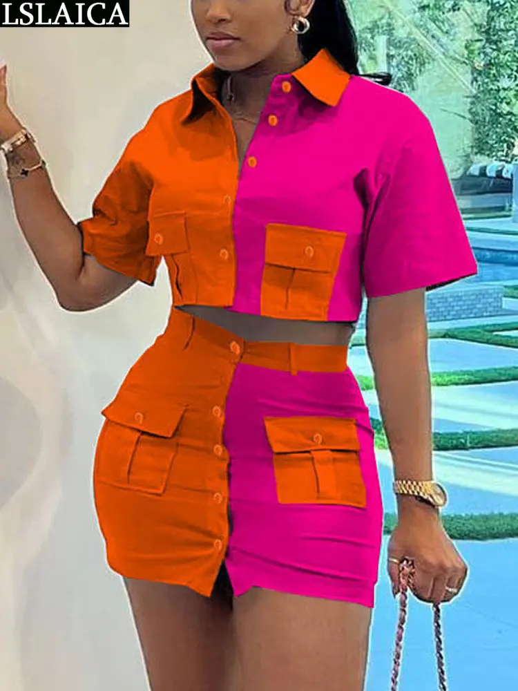 Colorblock Summer Sets Woman 2023 Fashion Two Piece Cargo Skirt Set Streetwear Outfit Short Sleeve Shirt 2 Pieces Elegant Suit
Colorblock Summer Sets Woman 2023 Fashion Two Piece Cargo Skirt Set Streetwear Outfit Short Sleeve Shirt 2 Pieces Elegant Suit
