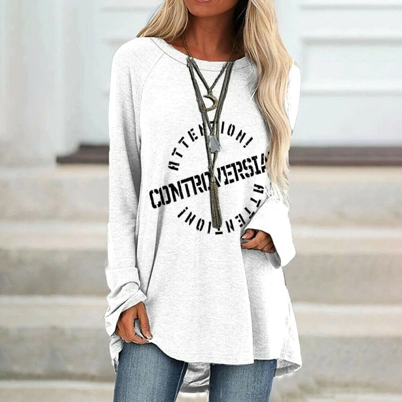 New white women's long sleeves printed short sleeves women's casual top Women's fashion trend long sleeves
New white women's long sleeves printed short sleeves women's casual top Women's fashion trend long sleeves