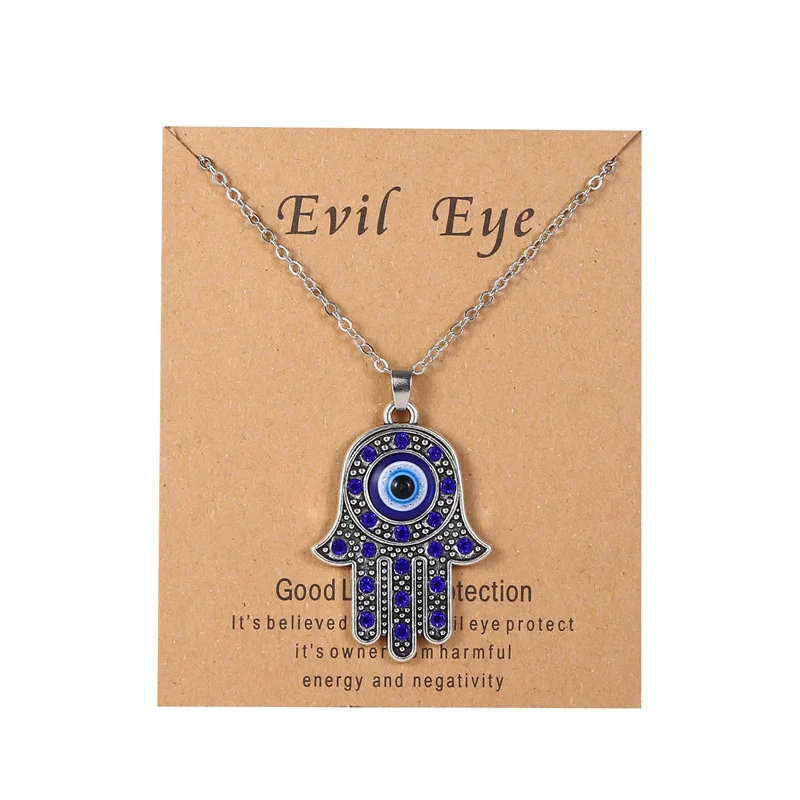 

Fashion Evil Eye Choker Necklace for Women Men Couple Lucky Turkish Blue Devil Eye Metal Chain Jewelry With Wishcard Gifts