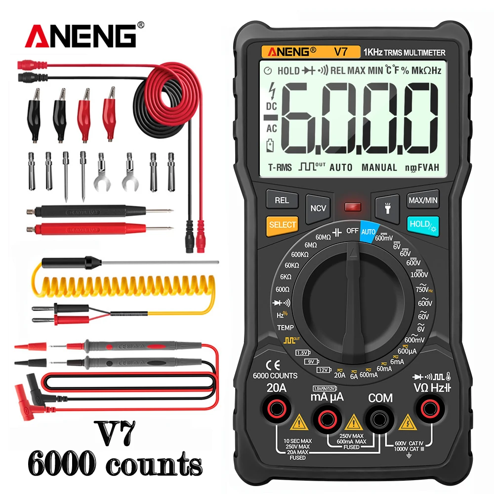 ANENG V7 Digital Multimeter 6000 Counts Avometer Transistor Capacitor Tester Multimetro Digital Profissional Lcr Meter Multimetr
ANENG V7 Digital Multimeter 6000 Counts Avometer Transistor Capacitor Tester Multimetro Digital Profissional Lcr Meter Multimetr