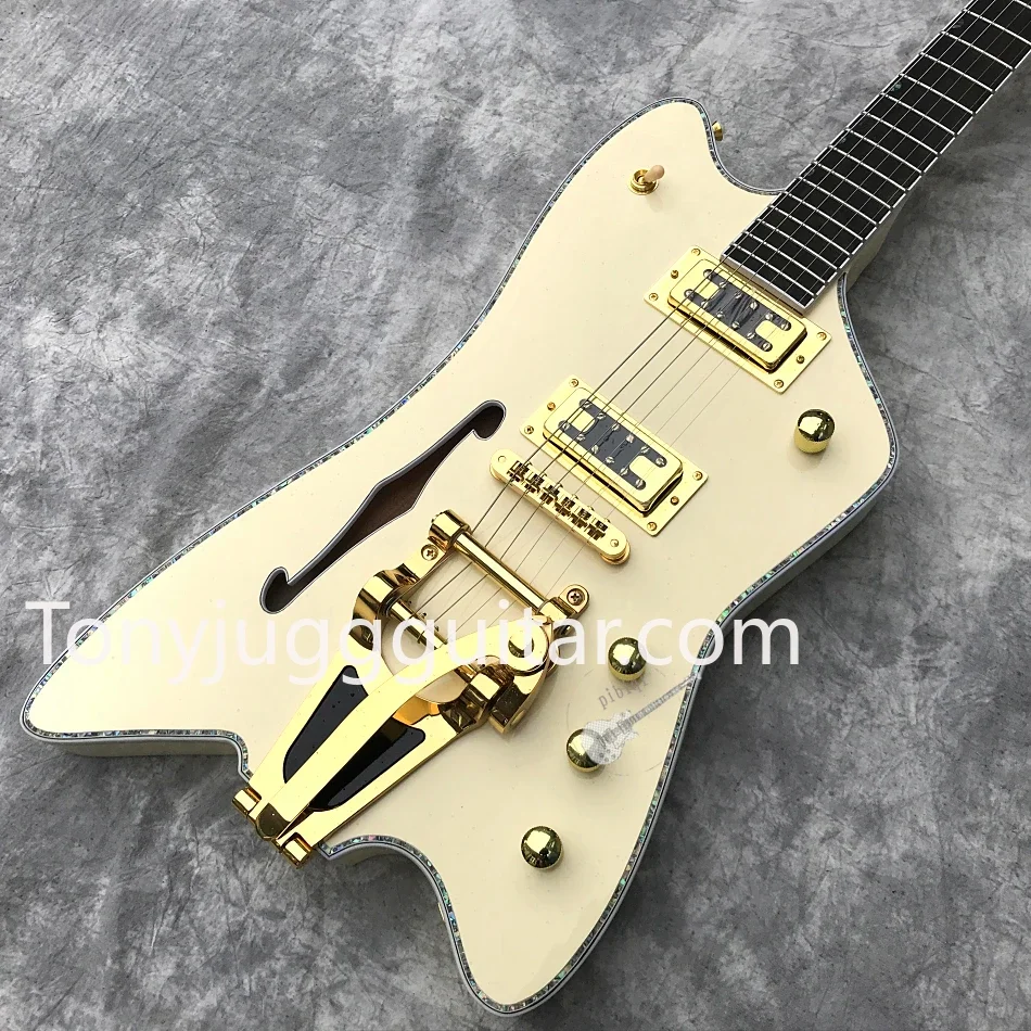 

Billy Bo Jupiter Cream Thunder Semi Hollow Body Electric Guitar Single F hole, Abalone Binding, Bigs Tremolo Bridge,