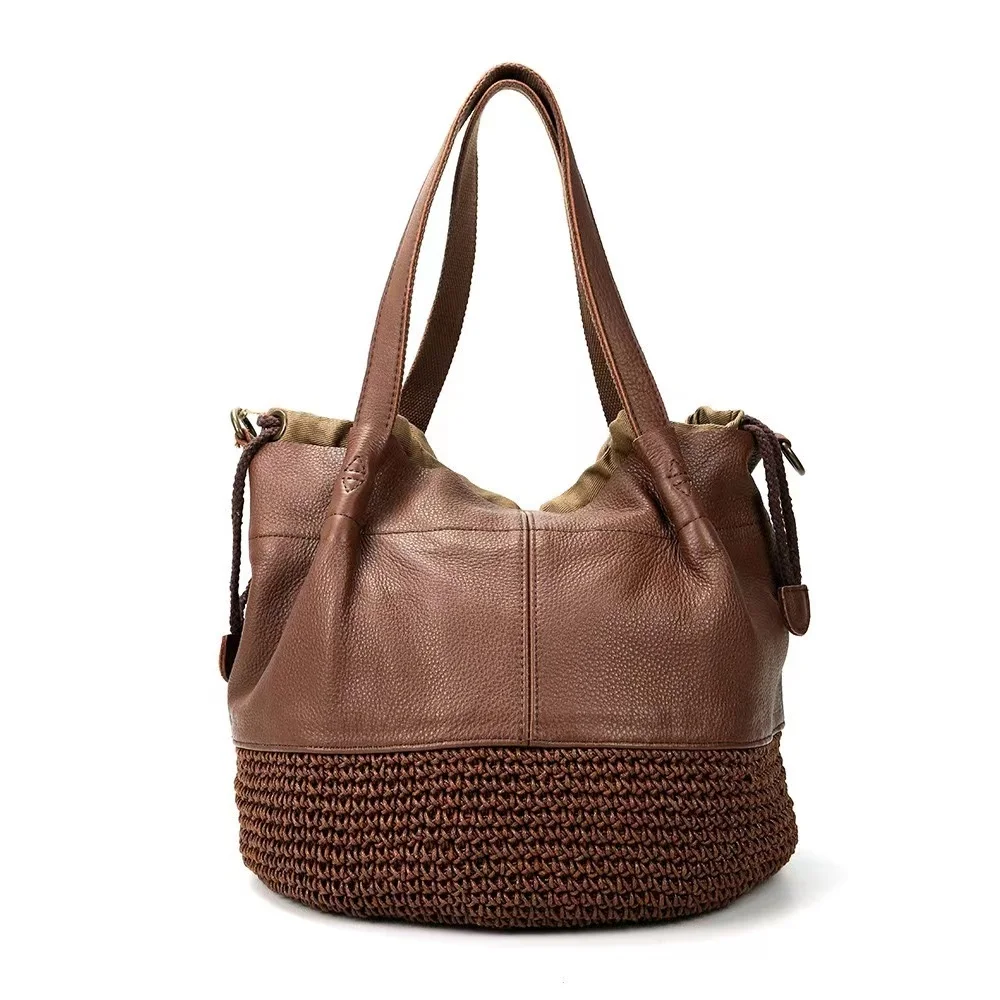 Genuine Leather Handmade Oil Wax Rope Woven Women's Handbag Large-capacity First Layer Cowhide One-shoulder Retro Tote Bag
Genuine Leather Handmade Oil Wax Rope Woven Women's Handbag Large-capacity First Layer Cowhide One-shoulder Retro Tote Bag
