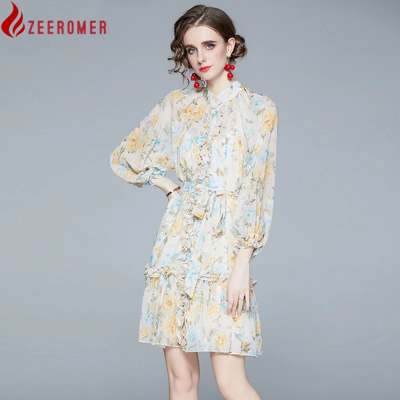 Women Spring Designer Elegant Ruffles Chiffon Floral Print Dress Female Office Party Robe Lady Casual Shirt Dresses Vestidos
Women Spring Designer Elegant Ruffles Chiffon Floral Print Dress Female Office Party Robe Lady Casual Shirt Dresses Vestidos
