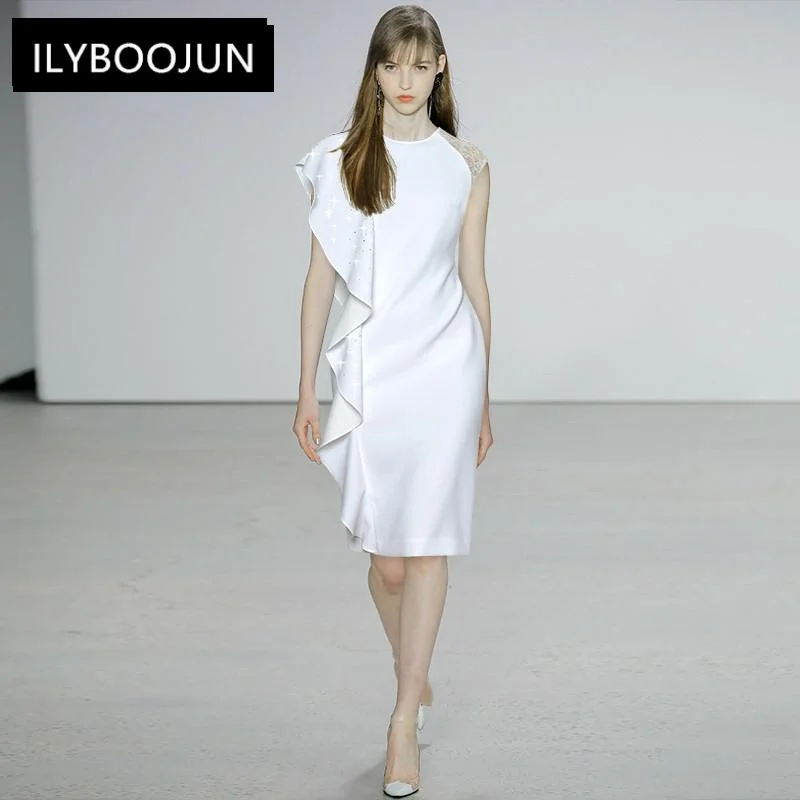 Fashion Designer Dress Summer Women's Round Neck Splicing Ruffle Beading Solid Color Slim Midi Party Dress
Fashion Designer Dress Summer Women's Round Neck Splicing Ruffle Beading Solid Color Slim Midi Party Dress