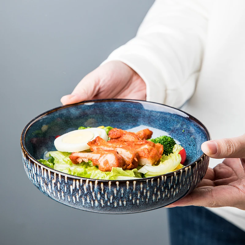 

Креативная Синяя тарелка youфарфор, Бытовая Посуда в скандинавском стиле, керамическая миска для лапши, 7-дюймовая миска для супа, Салатница, круглая ГЛУБОКАЯ ТАРЕЛКА