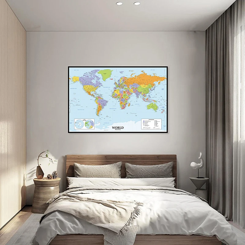 

75*50cm Political Map of The World with Details Canvas Painting Unframed Prints Wall Art Poster School Supplies Home Decor