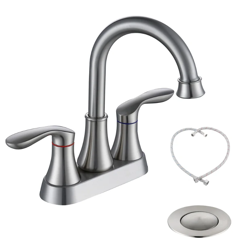 2-Handle 4-Inch Brushed Nickel Bathroom Faucet\ Bathroom Vanity Sink Faucets with Pop-up Drain and Supply Hoses
2-Handle 4-Inch Brushed Nickel Bathroom Faucet\ Bathroom Vanity Sink Faucets with Pop-up Drain and Supply Hoses