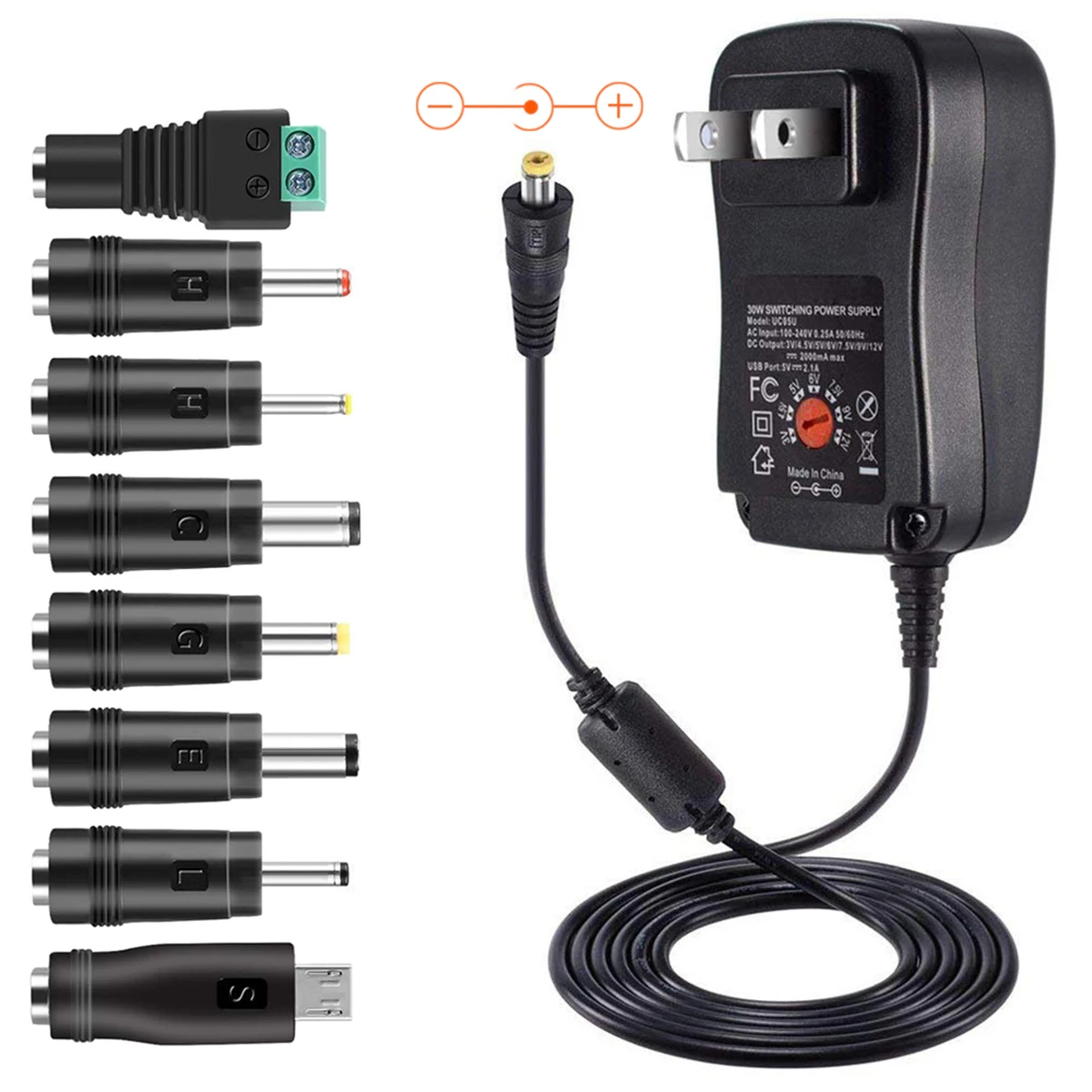 30W Universal Power Adapter 3V 4.5V 5V 6V 7.5V 9V 12V Charger Converter with 5V 2.1A USB Port 8 Tips power power power power
30W Universal Power Adapter 3V 4.5V 5V 6V 7.5V 9V 12V Charger Converter with 5V 2.1A USB Port 8 Tips power power power power