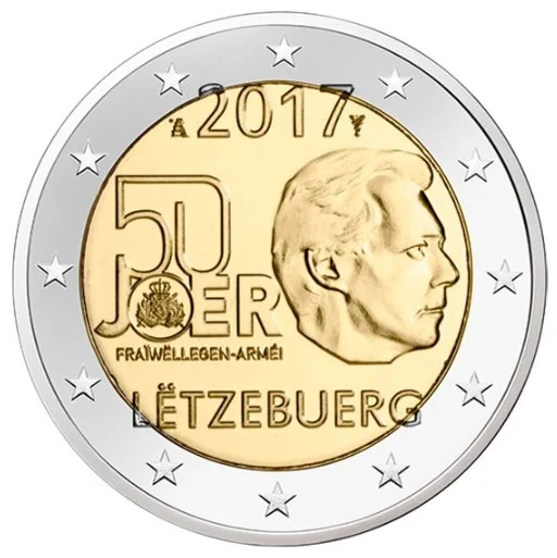 

Luxembourg's 50 Th Anniversary of the Voluntary Military Service System in 2017 2 Euros Commemorative Coin UNC Original