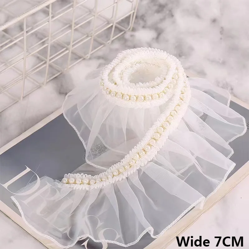 7CM Wide Luxury White Tulle Yarn Pleated Lace Fabirc Beaded Fringe Ribbon Wedding Dress Collar Hemline Ruffle Trim Sewing Supply
7CM Wide Luxury White Tulle Yarn Pleated Lace Fabirc Beaded Fringe Ribbon Wedding Dress Collar Hemline Ruffle Trim Sewing Supply