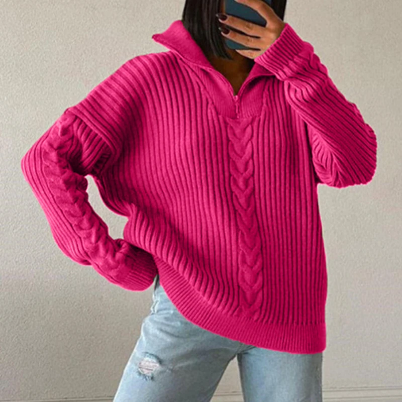 Women's Clothing Sweater Fashion Retro Lapel Solid Color POLO Collar Long Sleeves Twist Zipper Knitting Autumn Pullover Tops
Women's Clothing Sweater Fashion Retro Lapel Solid Color POLO Collar Long Sleeves Twist Zipper Knitting Autumn Pullover Tops