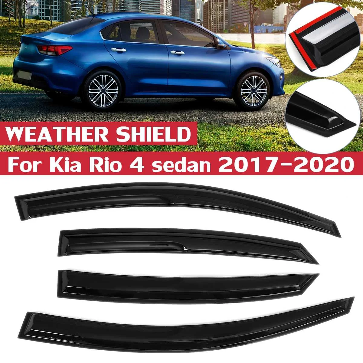 

4 шт. дефлекторы боковых окон для KiaRio 4 седан 2017 2018 2019 2020 козырек для окон защита от дождя и солнца ветрозащитные дефлекторы