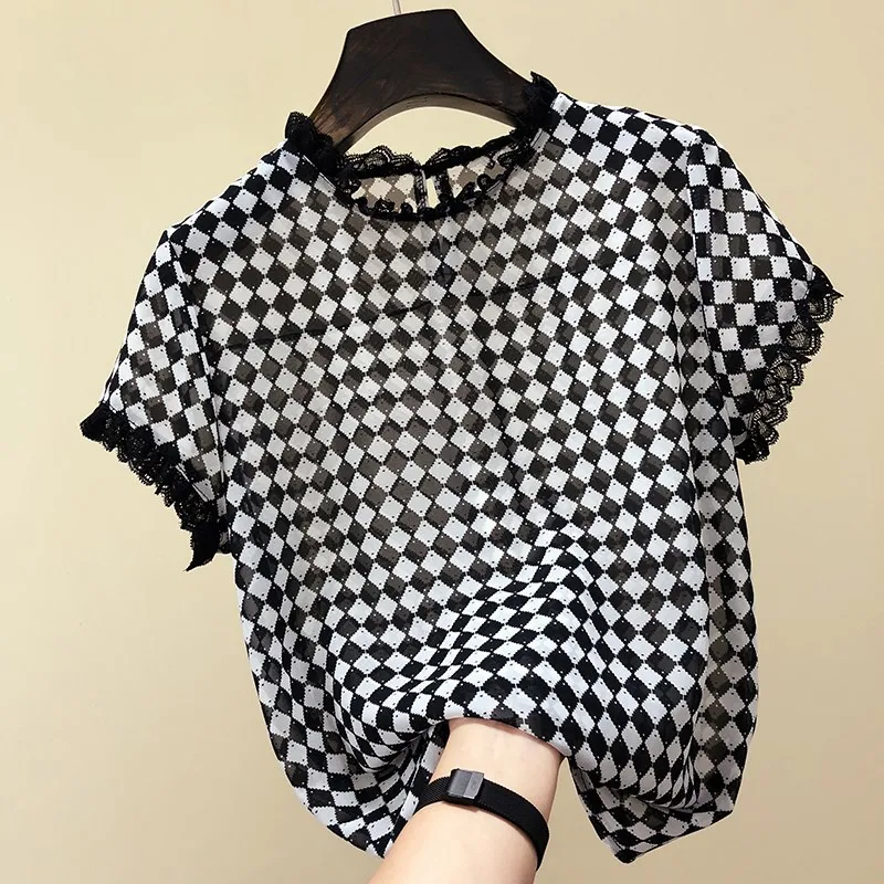 Lace Patchwork Plaid Chiffon Women Blouse Summer New Design 2021 Loose Elegant Office Lady All Match Pulls Outwear Tops
Lace Patchwork Plaid Chiffon Women Blouse Summer New Design 2021 Loose Elegant Office Lady All Match Pulls Outwear Tops