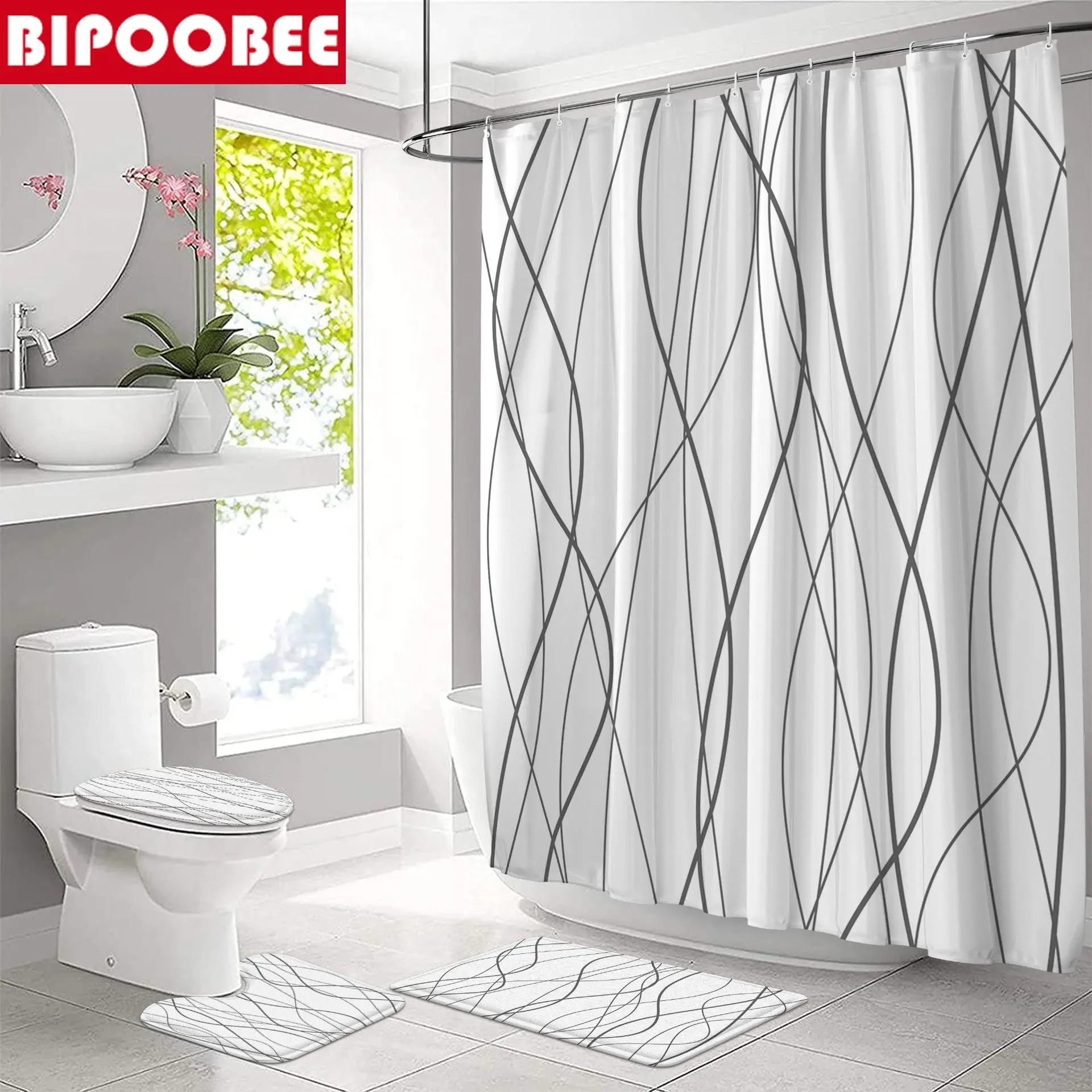 Wavy Stripes Bathroom Shower Curtain Waterproof Fabric Bath Curtains Pedestal Rugs Non-Slip Carpet Bath Mat Toilet Lid Cover
Wavy Stripes Bathroom Shower Curtain Waterproof Fabric Bath Curtains Pedestal Rugs Non-Slip Carpet Bath Mat Toilet Lid Cover