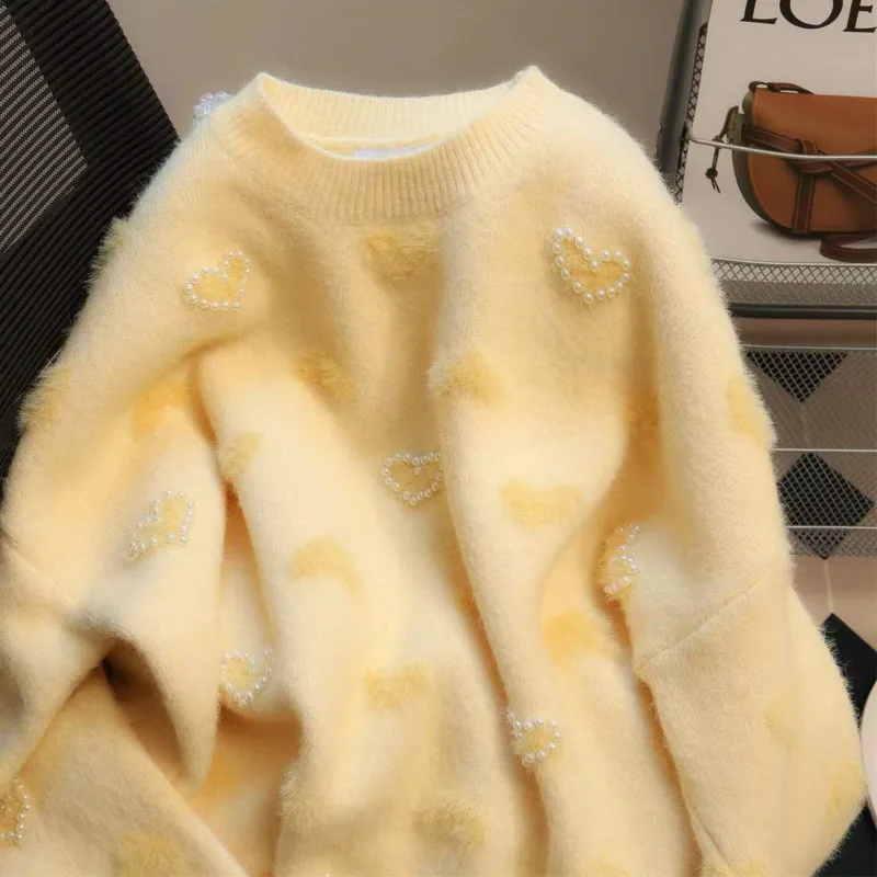Love Heart Bead O-neck Pullover Women Winter Long Sleeve Sweaters Causal Knitted Tops 2022 Korean Fashion Loose Student Sweater
Love Heart Bead O-neck Pullover Women Winter Long Sleeve Sweaters Causal Knitted Tops 2022 Korean Fashion Loose Student Sweater