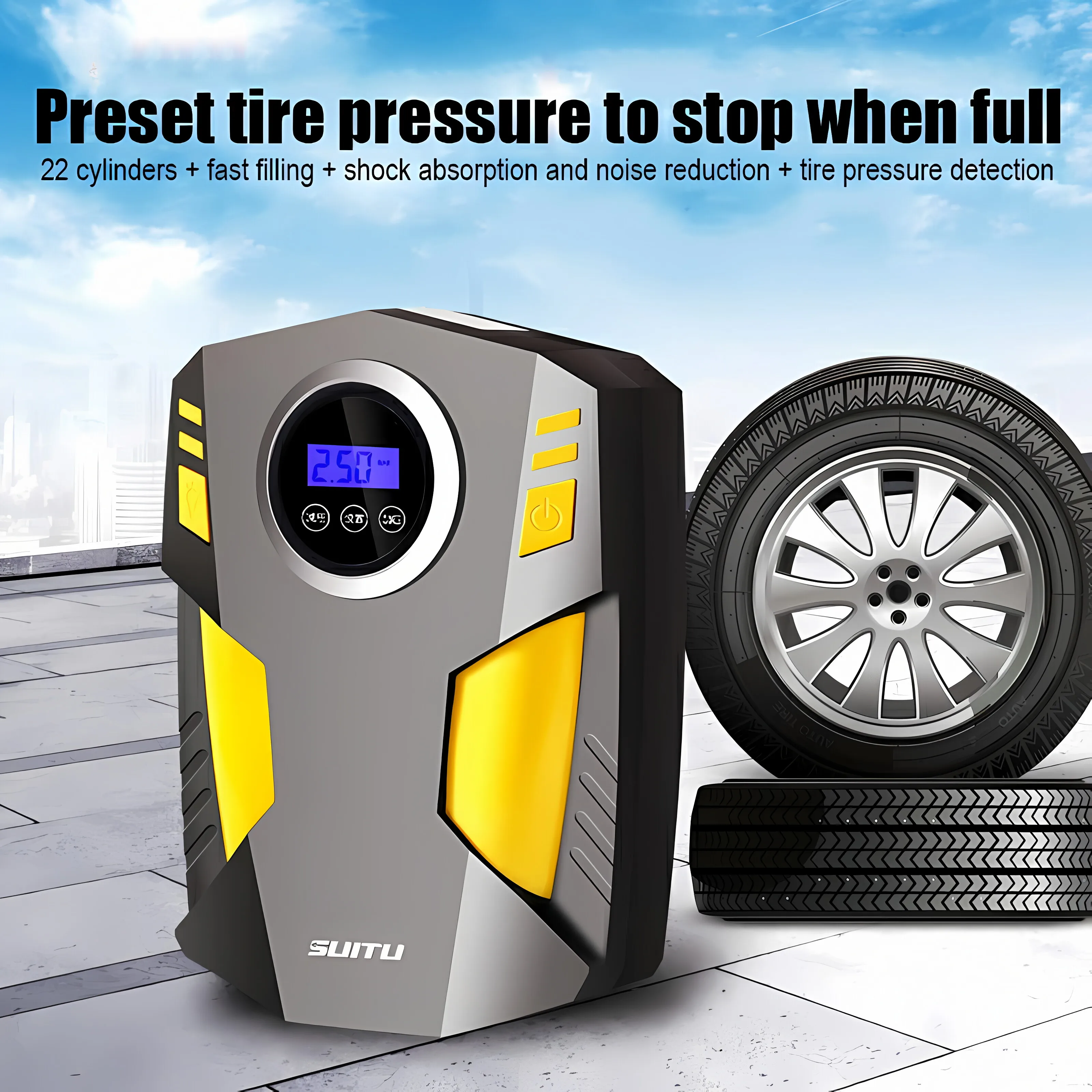 120W Car Air Compressor DC 12V Digital Tire Inflator Air Pump 150 PSI Auto Air Pump for Car Motorcycle Tire Pump With LED Light 
120W Car Air Compressor DC 12V Digital Tire Inflator Air Pump 150 PSI Auto Air Pump for Car Motorcycle Tire Pump With LED Light