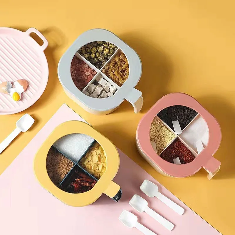 4 Grid Seasoning Box Storage Spice Salt Sugar Jars Pepper Condiment Storage Container with Small Spoon Boxes Kitchen Accessories
4 Grid Seasoning Box Storage Spice Salt Sugar Jars Pepper Condiment Storage Container with Small Spoon Boxes Kitchen Accessories