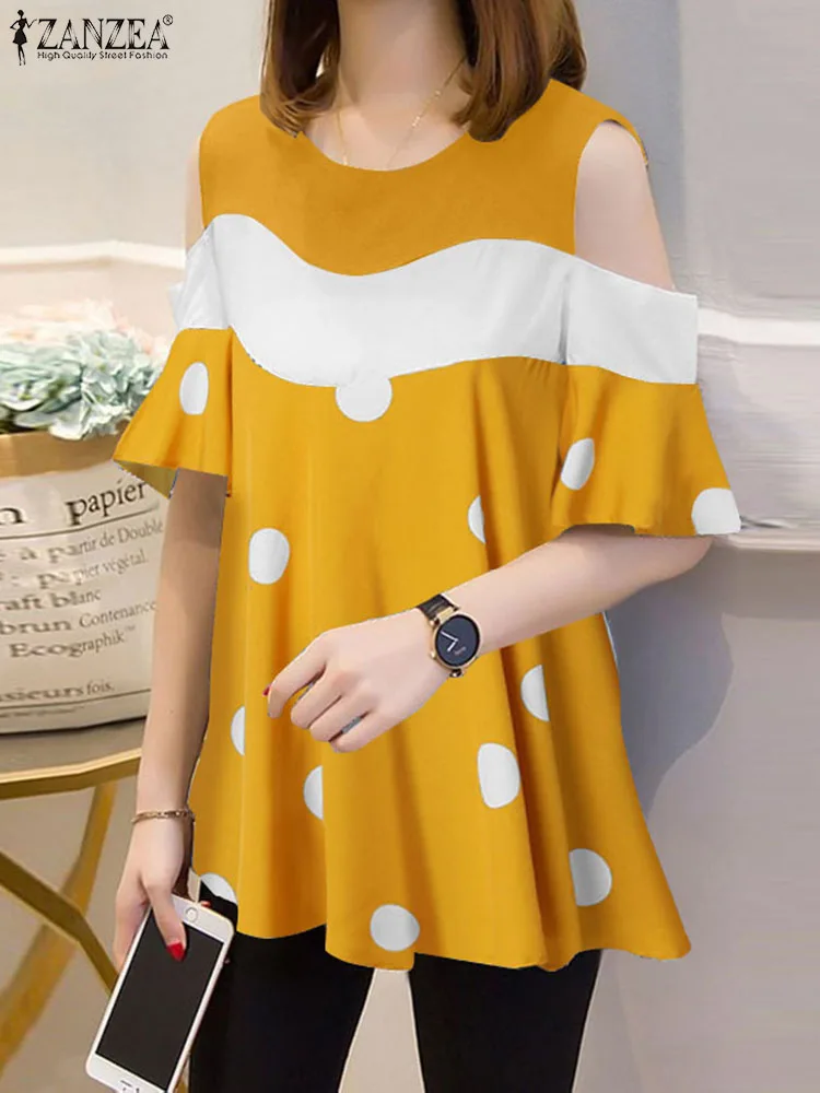 ZANZEA Fashion Women Blouses Summer Polka Dot Print Shirt Fashion Short Sleeve Off Shoulder Blusas Patchwork Office Lady Tops
ZANZEA Fashion Women Blouses Summer Polka Dot Print Shirt Fashion Short Sleeve Off Shoulder Blusas Patchwork Office Lady Tops