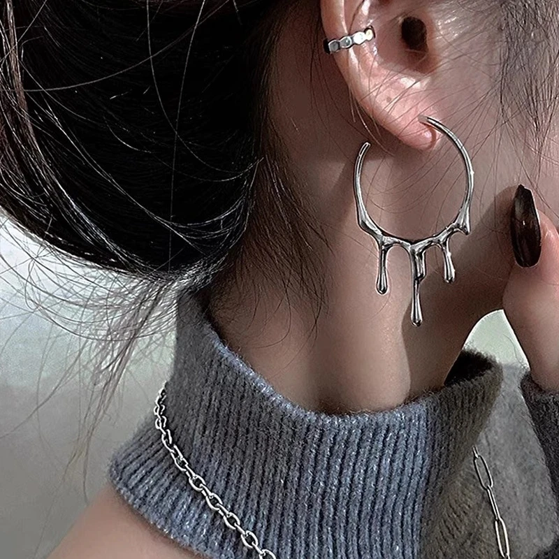 Punk Gothic Silver Lava Drop Shape Irregular Large Ring Earrings Korean Style Fashion Liquid Metal Jewelry Support Wholesale
Punk Gothic Silver Lava Drop Shape Irregular Large Ring Earrings Korean Style Fashion Liquid Metal Jewelry Support Wholesale