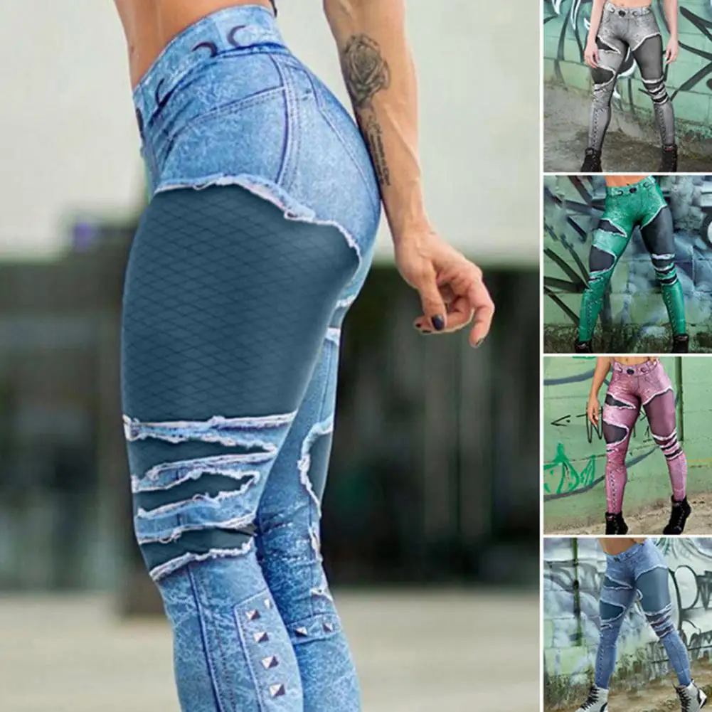 Fashion Breathable Women Push Up Imitation Jeans Skinny Yoga Trousers Ripped Holes Stretchy Women Leggings Daily Clothing
Fashion Breathable Women Push Up Imitation Jeans Skinny Yoga Trousers Ripped Holes Stretchy Women Leggings Daily Clothing