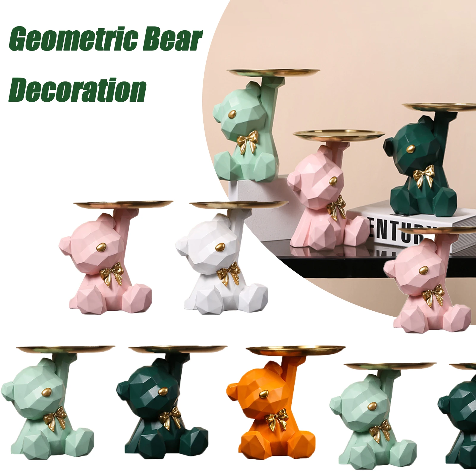 

Geometric Bear Key Holder Figurine Entrance Crafts Resin Desk Decoration Candy Sundries Household Supplies for Home Living Room