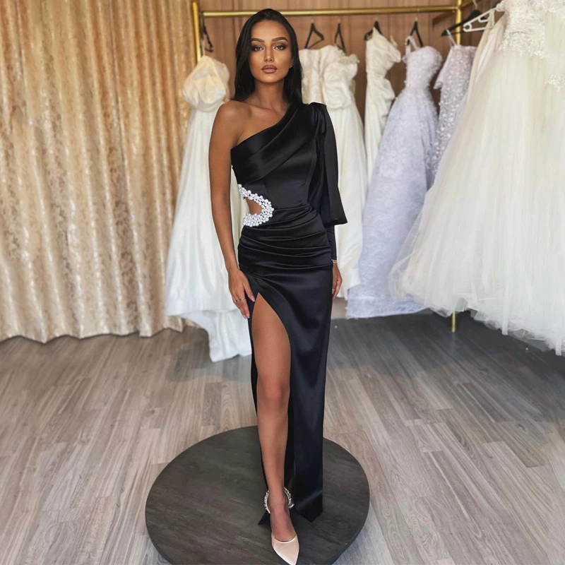 Thinyfull Black Mermaid Prom Dresses Side Slit Pearls Evening Dress One Shouder Saudi Arabia Dubai Cocktail Party Gown Plus Size
Thinyfull Black Mermaid Prom Dresses Side Slit Pearls Evening Dress One Shouder Saudi Arabia Dubai Cocktail Party Gown Plus Size