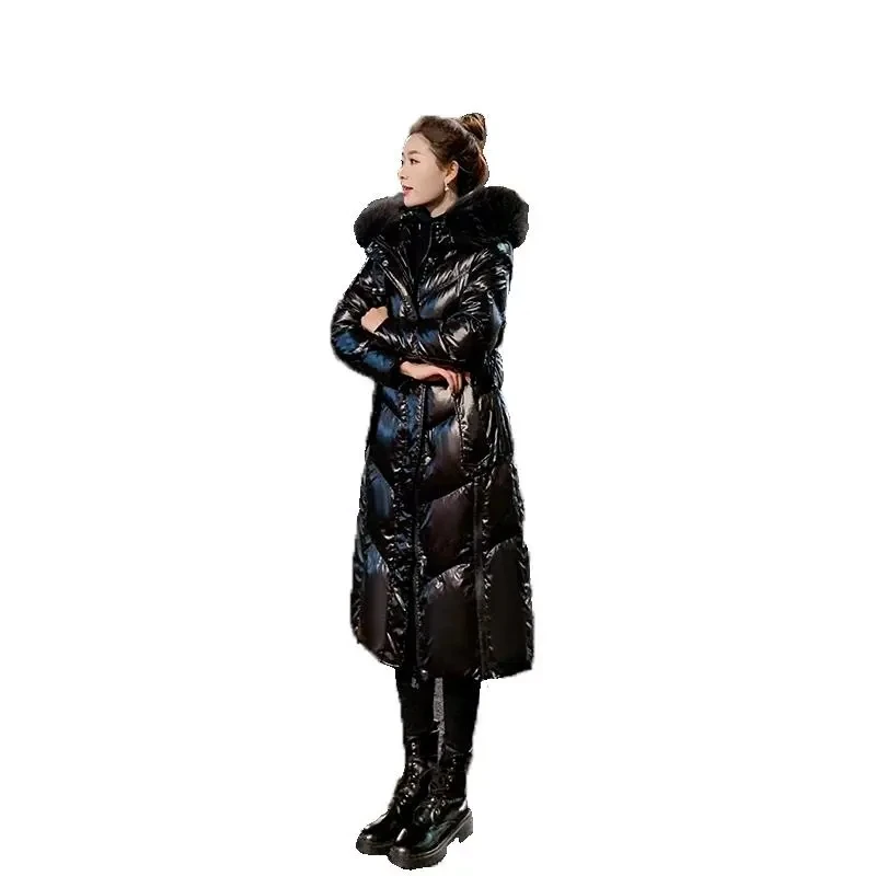 Black Glossy Down Cotton-padded Jacket Women's Winter Hooded New Long Knee-length Fur Collar Warm Slim Loose Coat Hipster Girl
Black Glossy Down Cotton-padded Jacket Women's Winter Hooded New Long Knee-length Fur Collar Warm Slim Loose Coat Hipster Girl