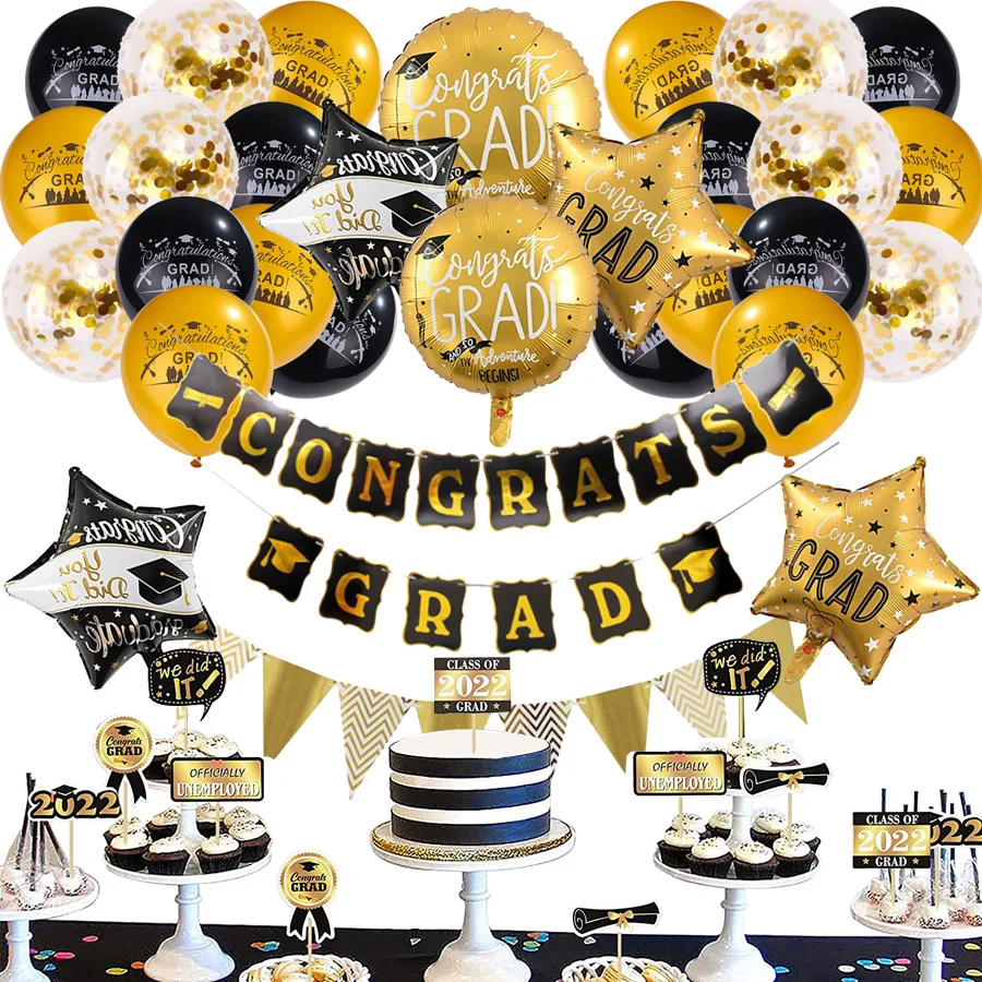Black Gold Congrates Grade Party Class Of 2022 Aluminum Film Balloon Banner Cake Topper Happy Graduation Day Cheer You Did it
Black Gold Congrates Grade Party Class Of 2022 Aluminum Film Balloon Banner Cake Topper Happy Graduation Day Cheer You Did it
