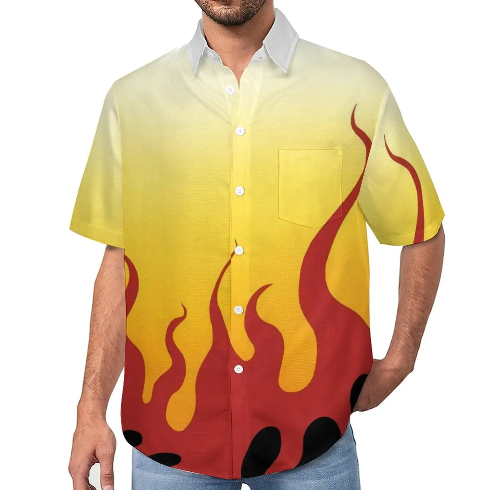 

Рубашка Rengoku Kyoujurou с изображением огня для отпуска, Летняя Повседневная рубашка с изображением рассекающего демонов киметсу No Yaiba аниме, модные блузки, топ с коротким рукавом