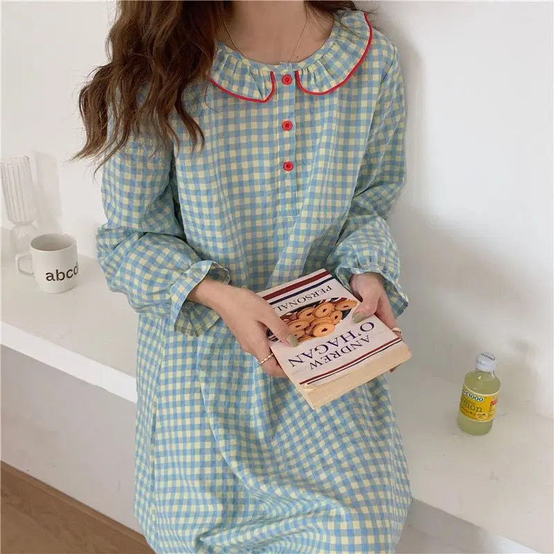 Yasuk Summer Fashion Women's Casual Lovely Plaid Long Nightdress Nightgown Pajamas Set Sweet Girl Simple Soft
Yasuk Summer Fashion Women's Casual Lovely Plaid Long Nightdress Nightgown Pajamas Set Sweet Girl Simple Soft