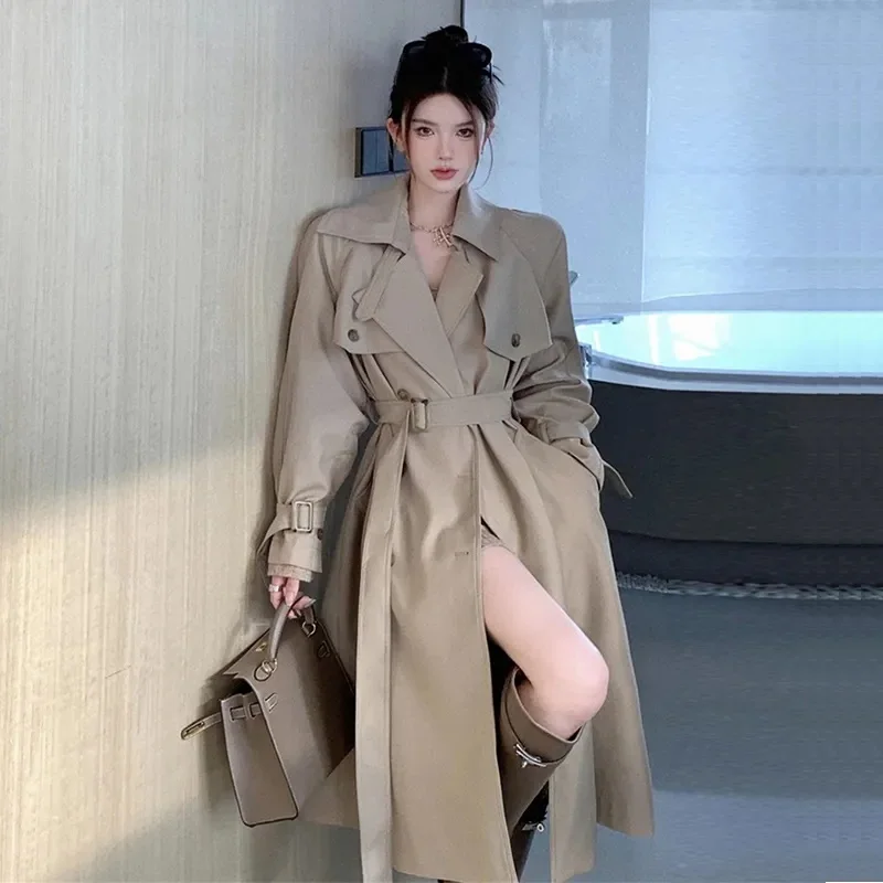British Style Mid-Length Women Khaki Windbreaker With Belt Spring Autumn New Lapel Long Sleeve Casual Loose Female Trench Coat
British Style Mid-Length Women Khaki Windbreaker With Belt Spring Autumn New Lapel Long Sleeve Casual Loose Female Trench Coat