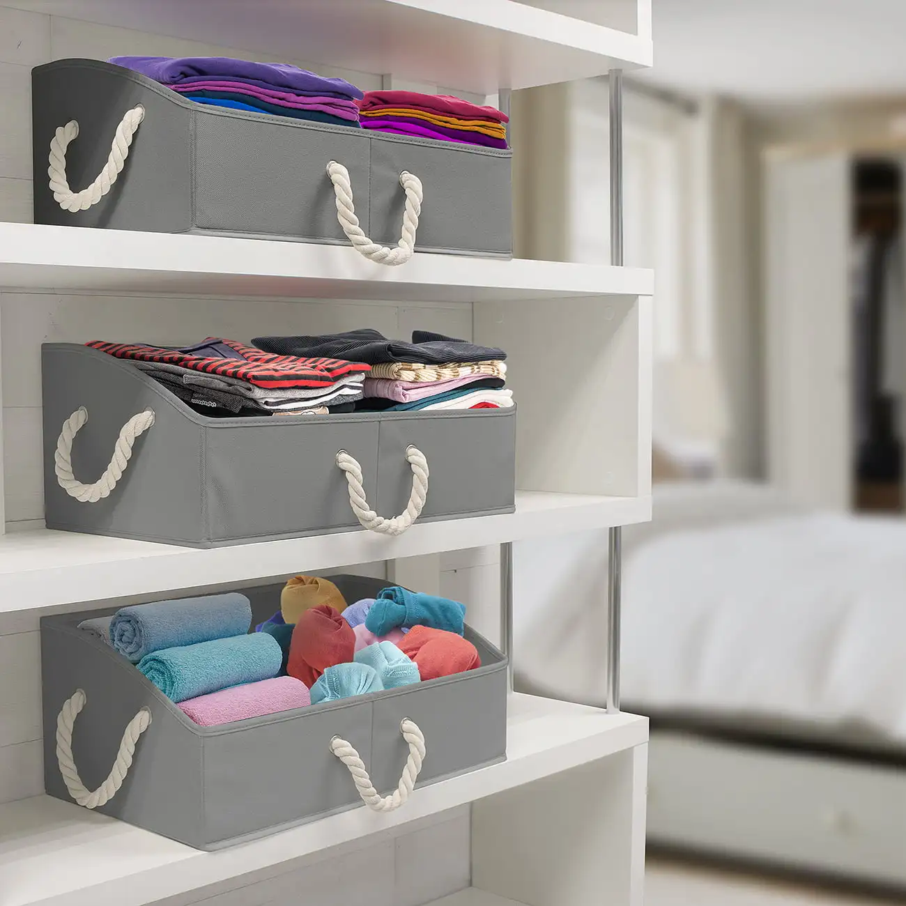 Trapezoid Storage Bin Box Basket Set Foldable with Cotton Rope Carry Handles – Woven Fabric - (3 Pack, Grey) Laundry Basket
Trapezoid Storage Bin Box Basket Set Foldable with Cotton Rope Carry Handles – Woven Fabric - (3 Pack, Grey) Laundry Basket