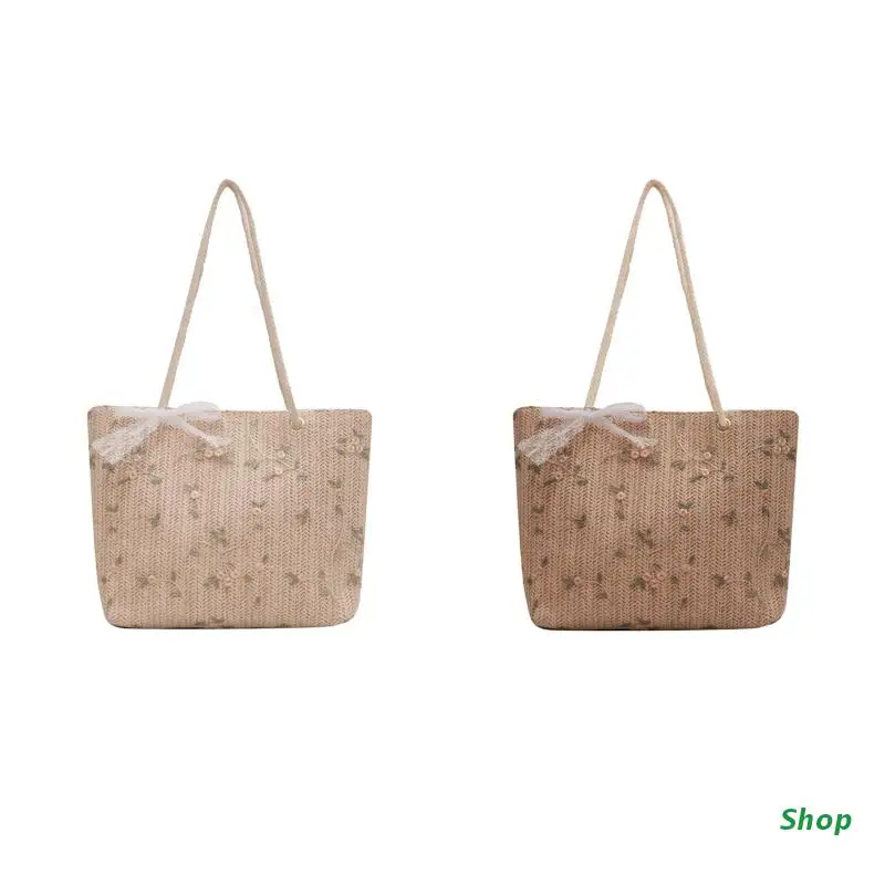 L5YC Gorgeous Lace Flower Straw Handbag Bowknot Shoulder Bag Tote for Valentine's Day
L5YC Gorgeous Lace Flower Straw Handbag Bowknot Shoulder Bag Tote for Valentine's Day